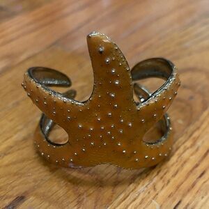Starfish, Textured, Orange Enamel Starfish Cuff Bracelet